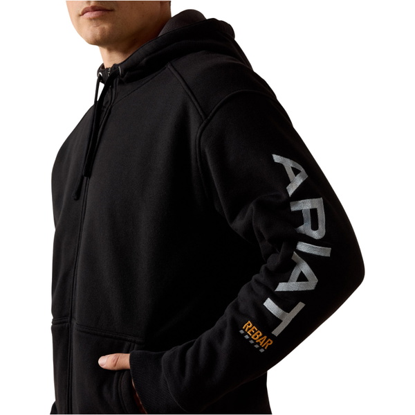 2026 Ariat Mens Rebar Vêtement De Plein Air à Fermeture éclair Complète Hoodie 10027833 - Black